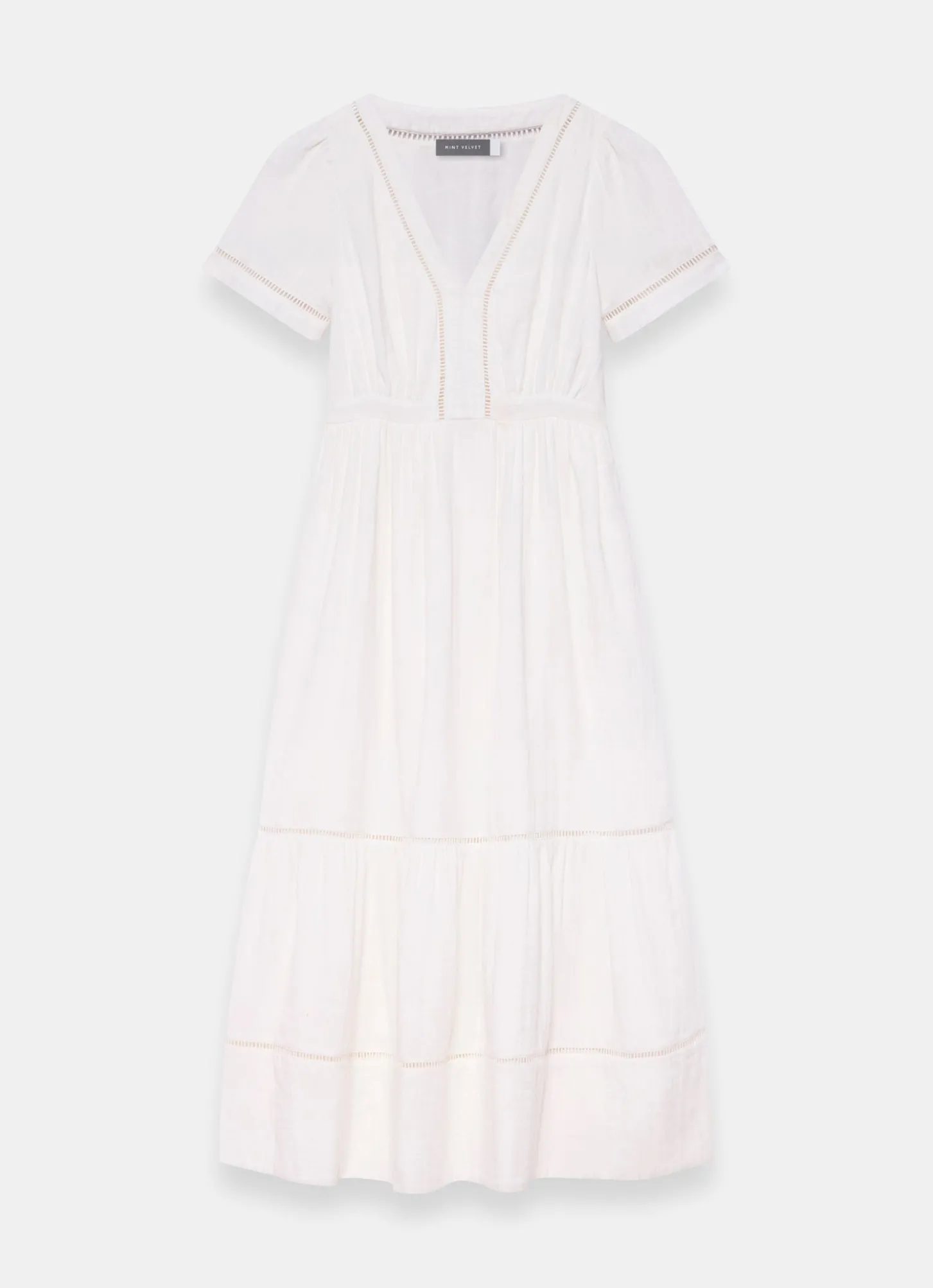 White Cotton Cheesecloth Midi Dress