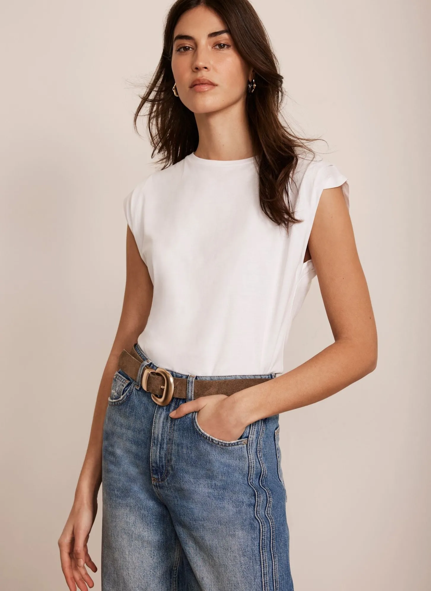 White Cotton Extended Shoulder T-Shirt