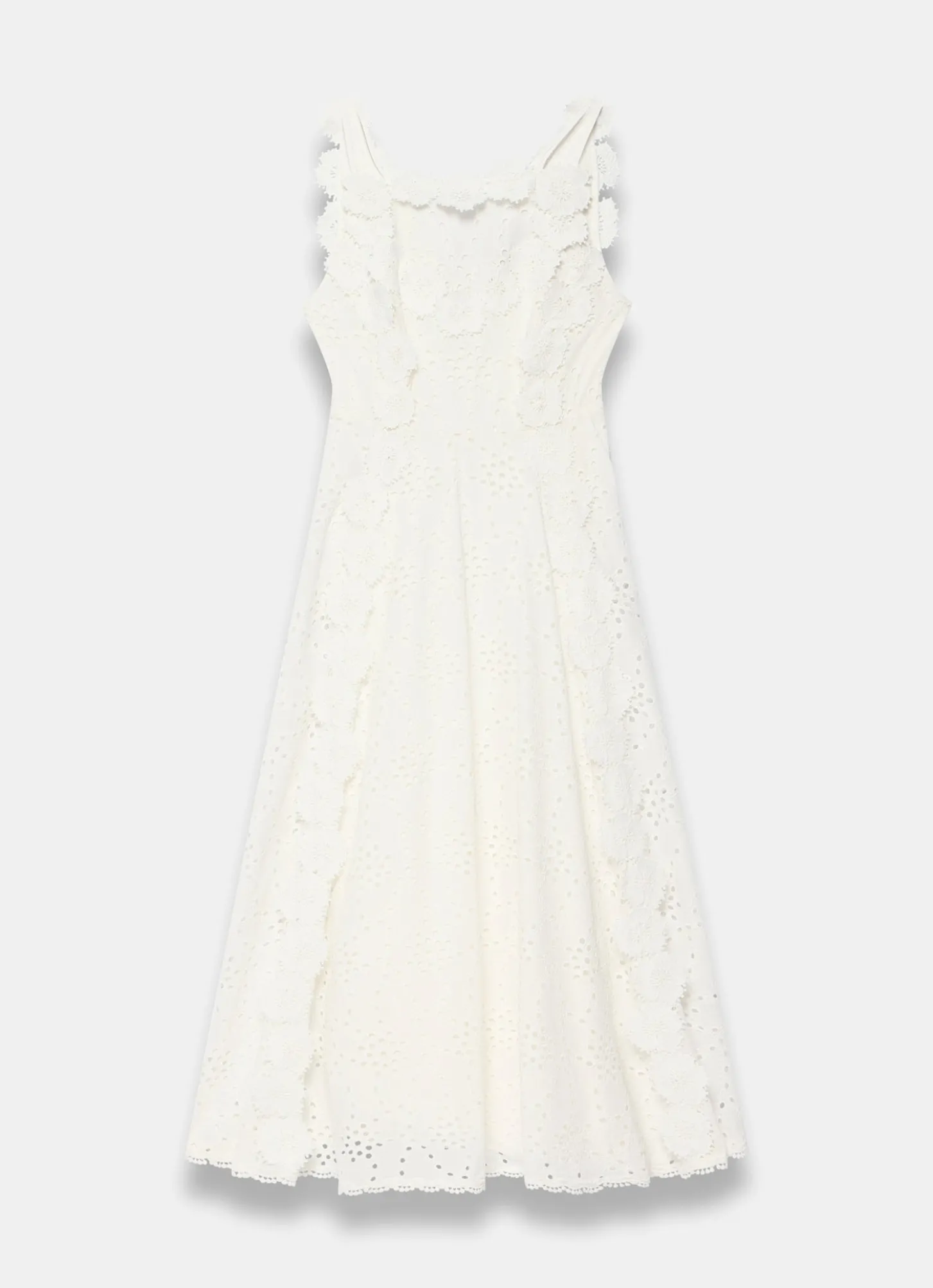 White Cotton Floral Lace Midi Dress