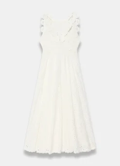 White Cotton Floral Lace Midi Dress