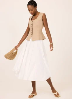 White Cotton Full Midi Skirt