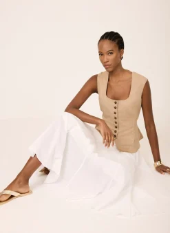 White Cotton Full Midi Skirt