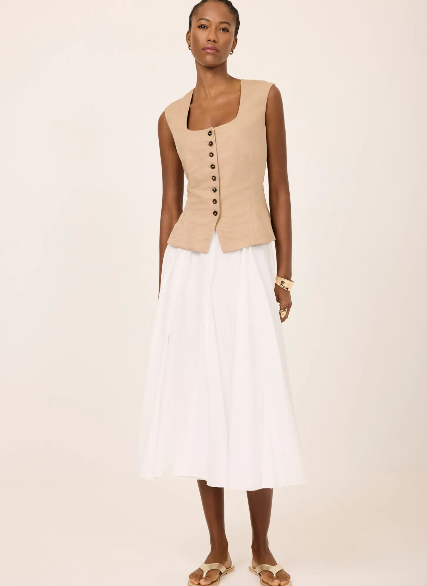 White Cotton Full Midi Skirt