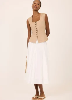White Cotton Full Midi Skirt