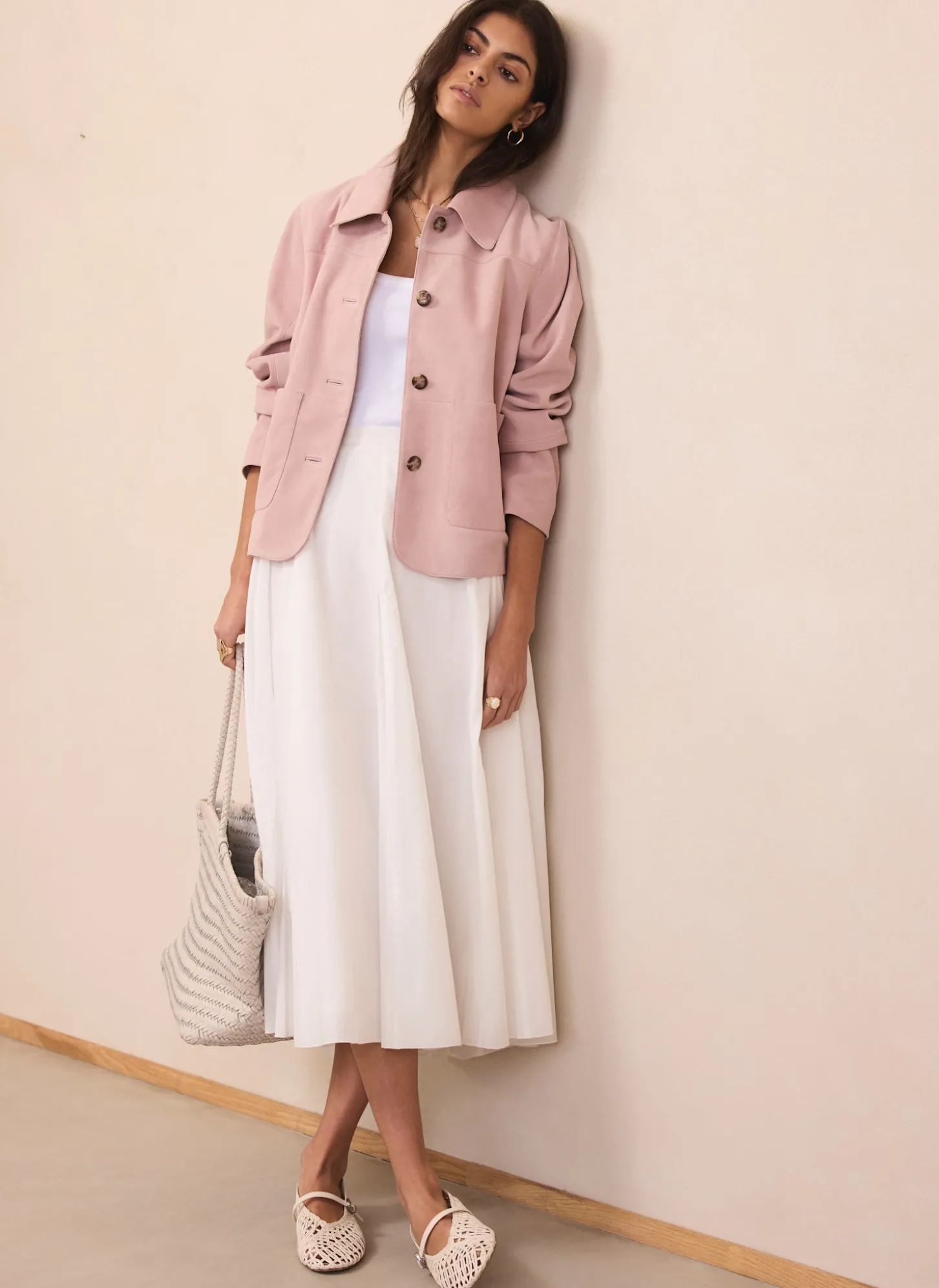 White Cotton Full Midi Skirt