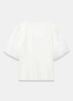 White Cotton Puff Sleeve Top
