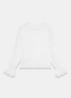 White Cotton Ruffle Trim Blouse