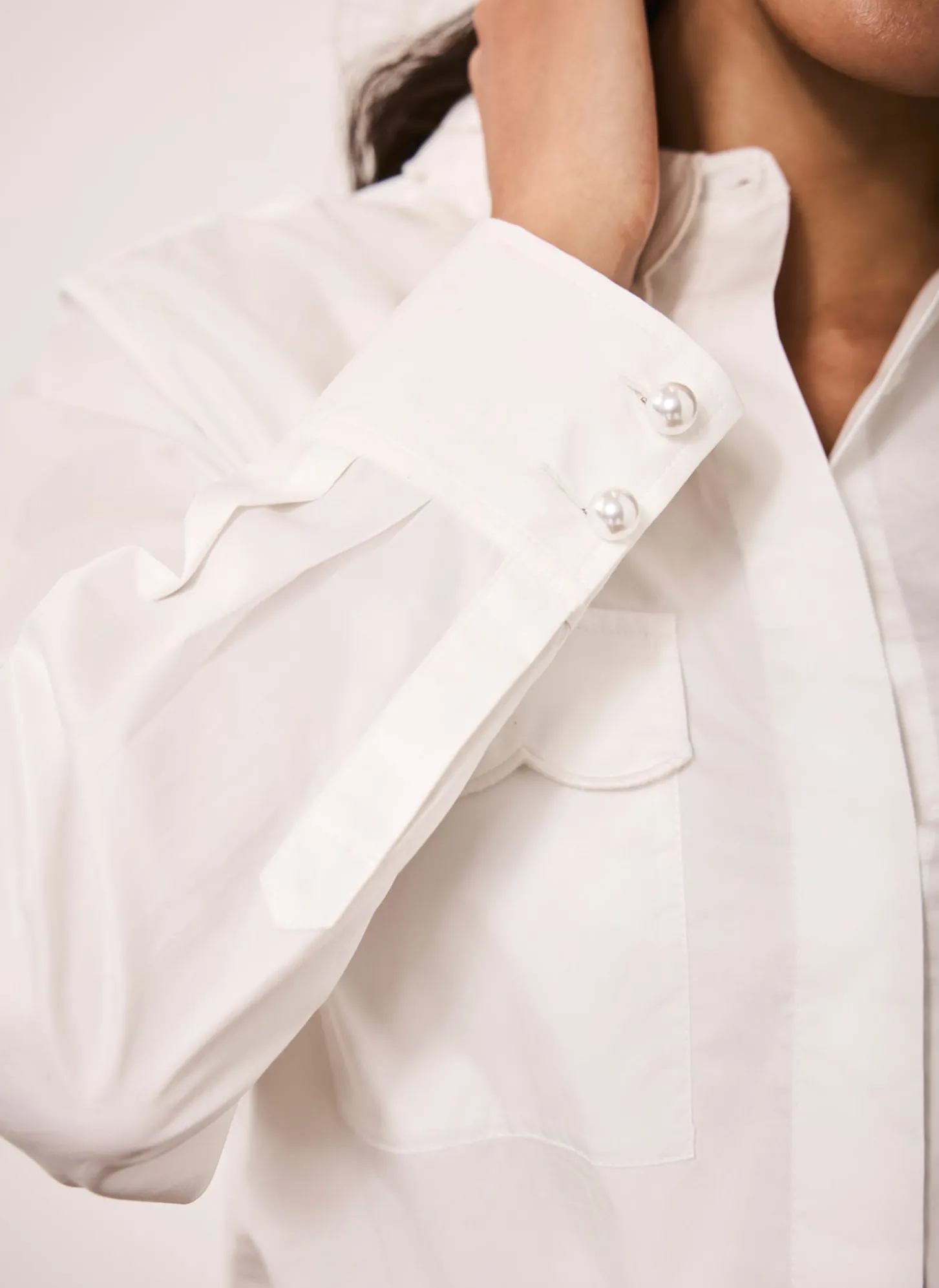 White Cotton Scallop Detail Shirt