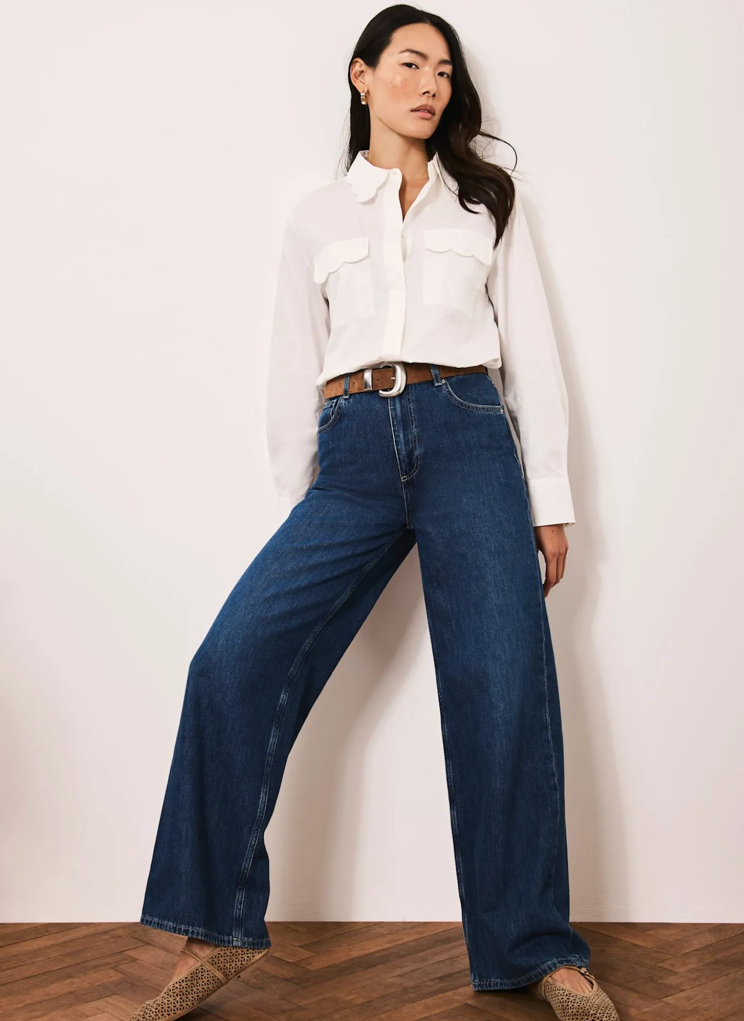 White Cotton Scallop Detail Shirt