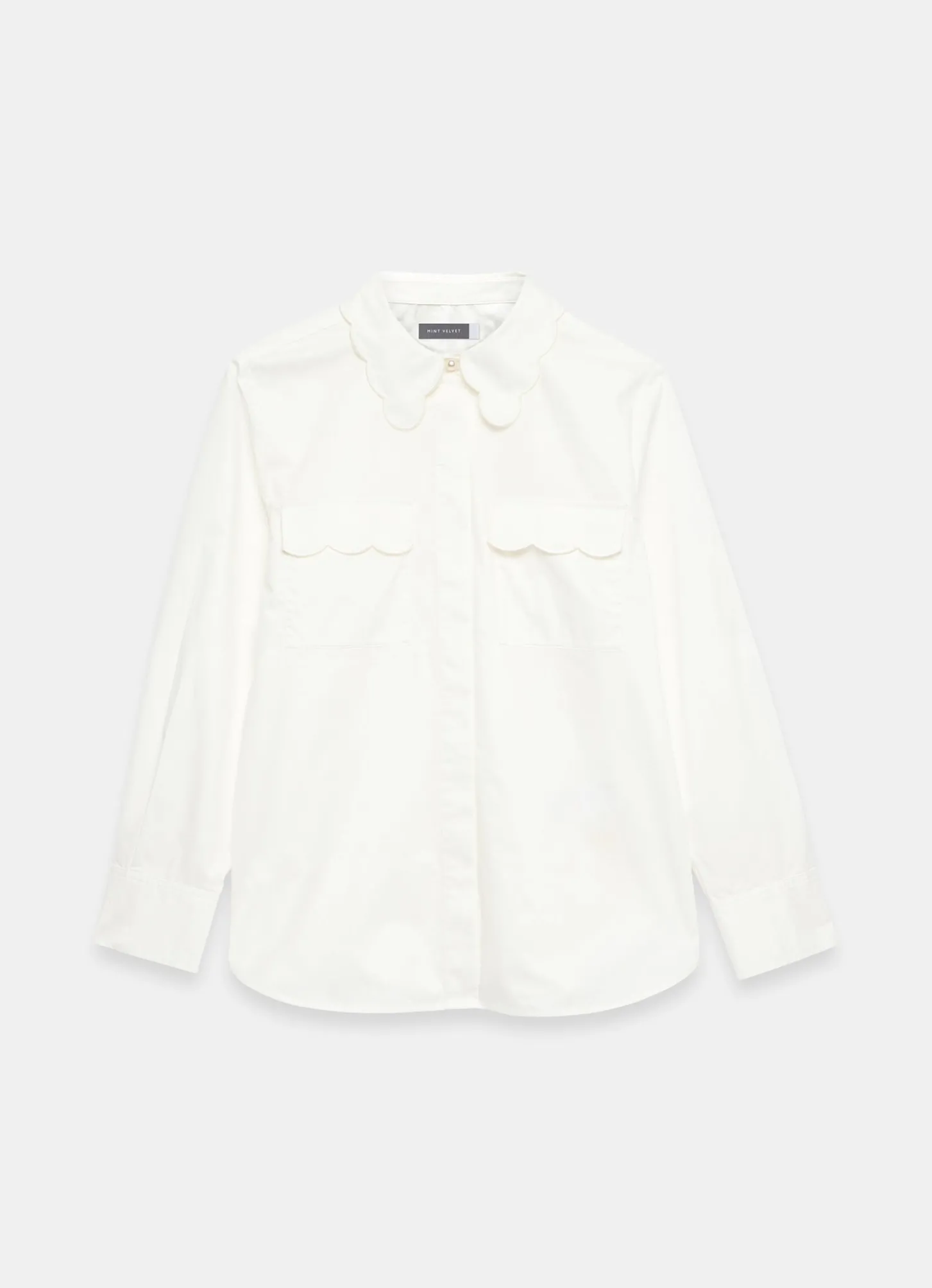 White Cotton Scallop Detail Shirt