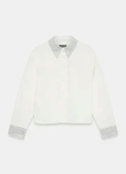White Cotton Stripe Detail Cropped Shirt