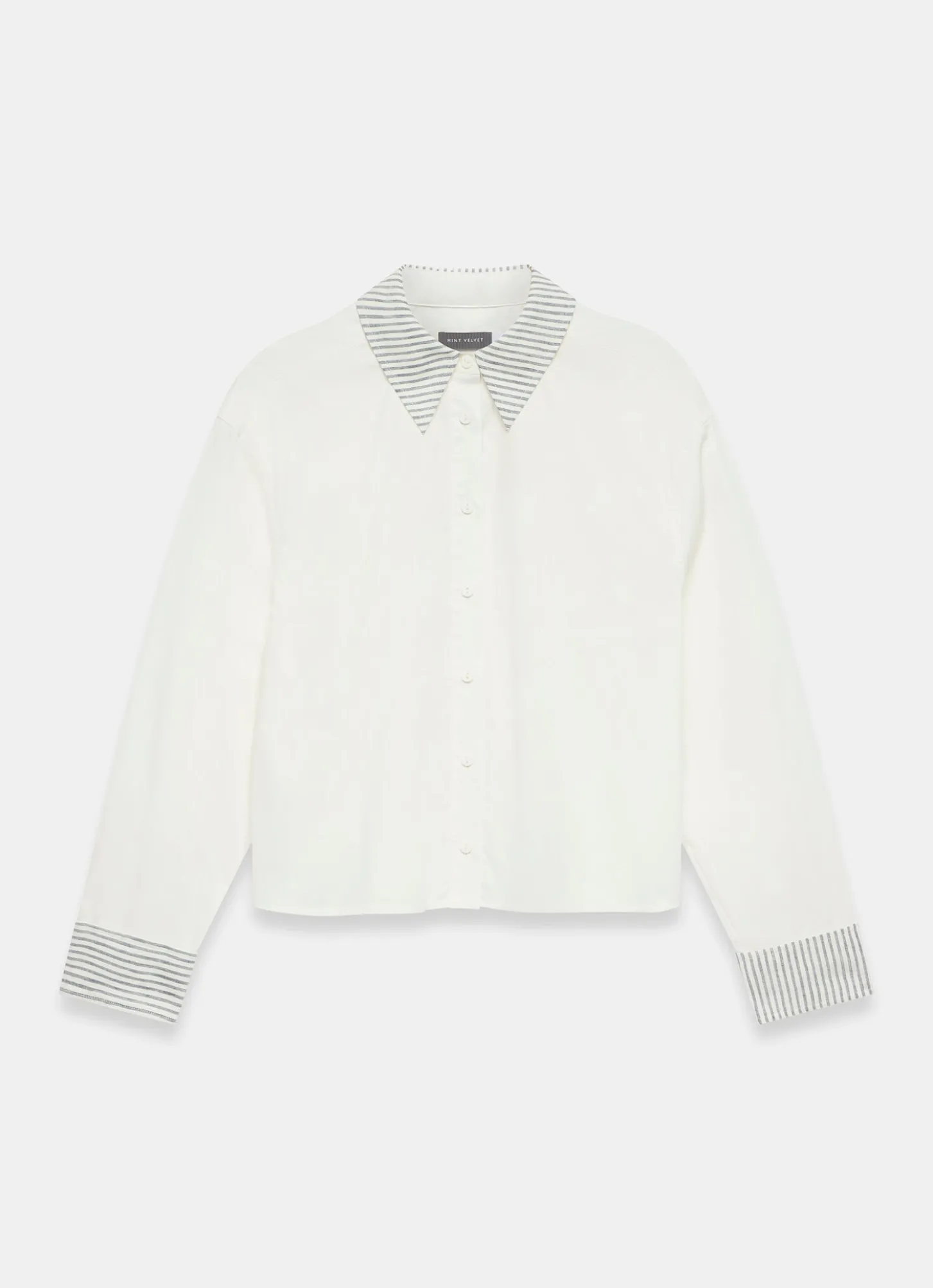 White Cotton Stripe Detail Cropped Shirt