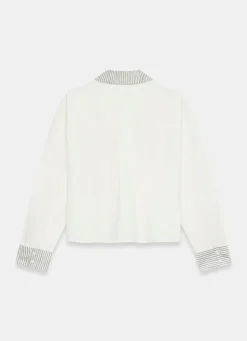 White Cotton Stripe Detail Cropped Shirt
