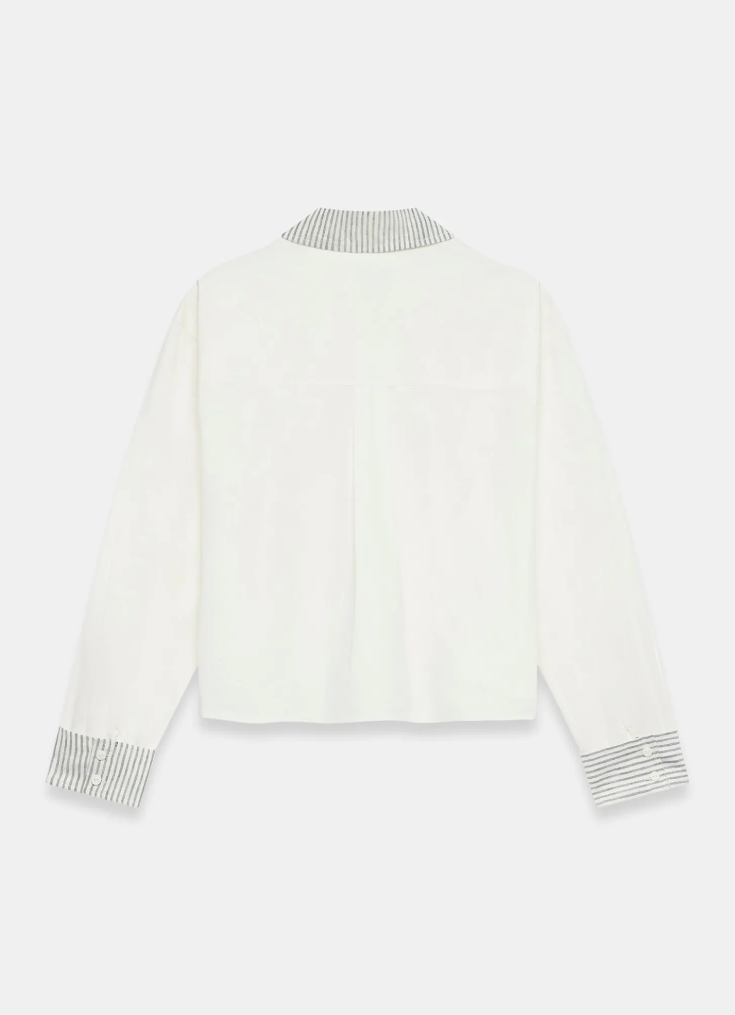 White Cotton Stripe Detail Cropped Shirt