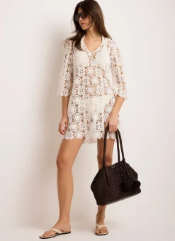 White Crochet Beach Mini Dress