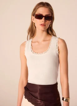 White Crochet Trim Vest Top
