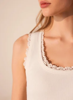White Crochet Trim Vest Top
