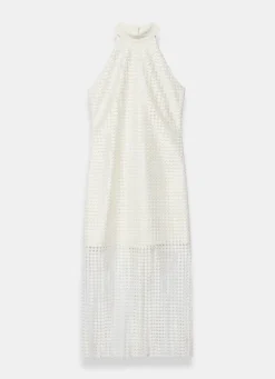 White Disc Detail Fringed Midi Dress