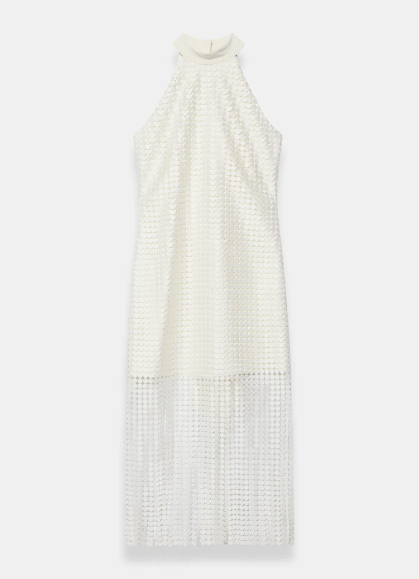 White Disc Detail Fringed Midi Dress