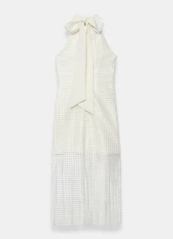 White Disc Detail Fringed Midi Dress