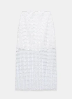 White Disc Detail Fringed Midi Skirt