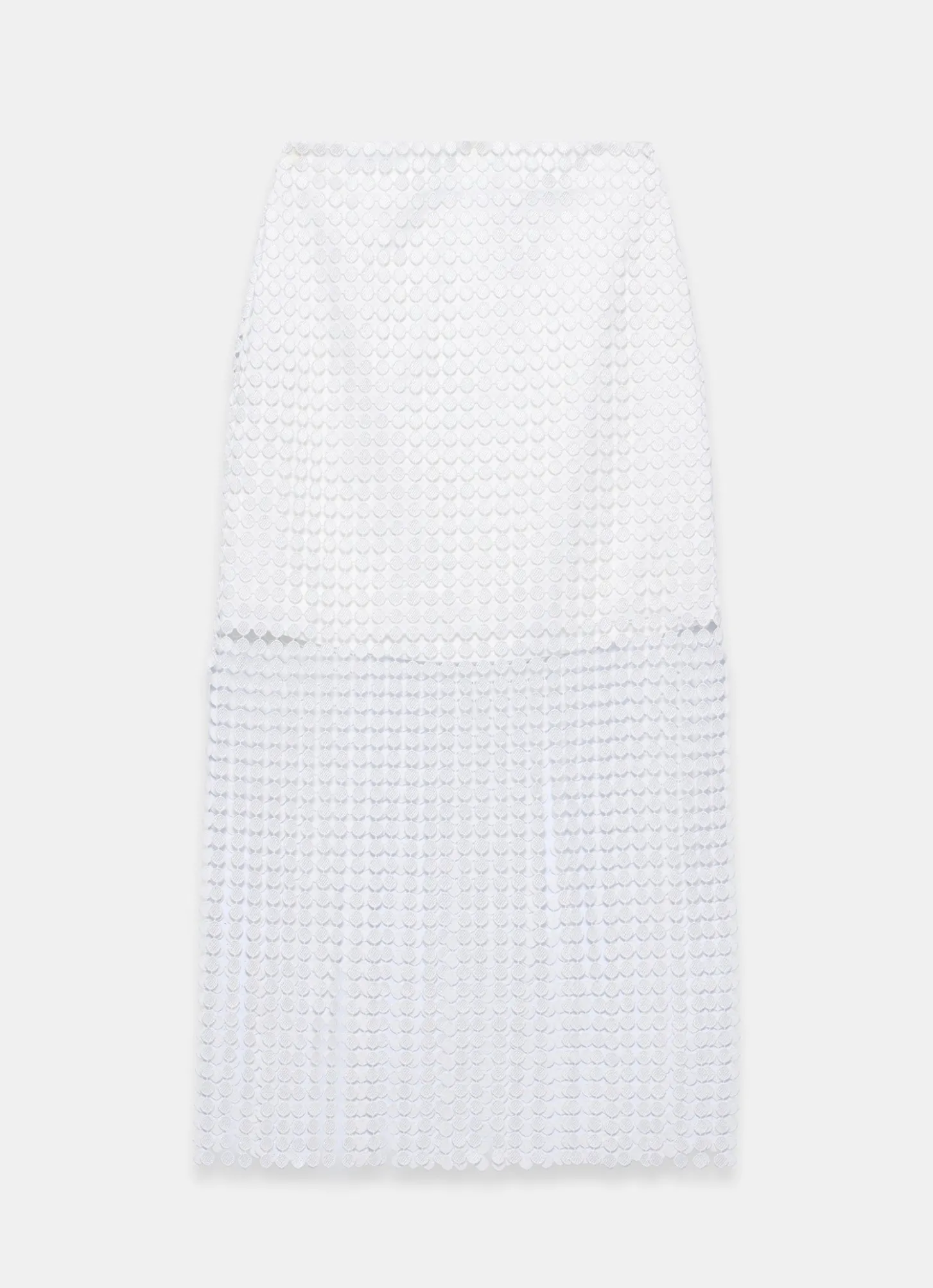 White Disc Detail Fringed Midi Skirt