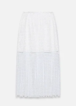 White Disc Detail Fringed Midi Skirt