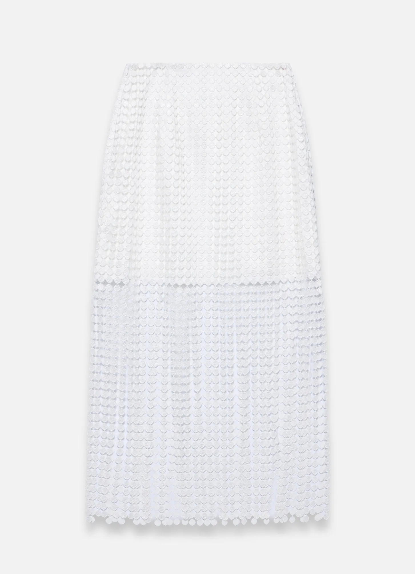 White Disc Detail Fringed Midi Skirt