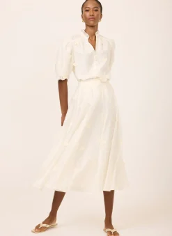 White Embroidered Butterfly Detail Midi Skirt