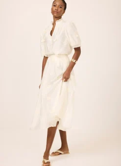 White Embroidered Butterfly Detail Midi Skirt