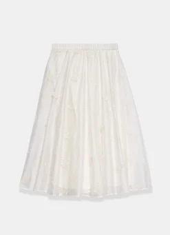 White Embroidered Butterfly Detail Midi Skirt