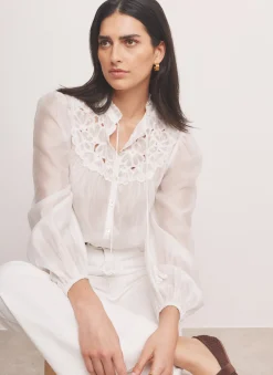 White Floral Cutwork Detail Blouse