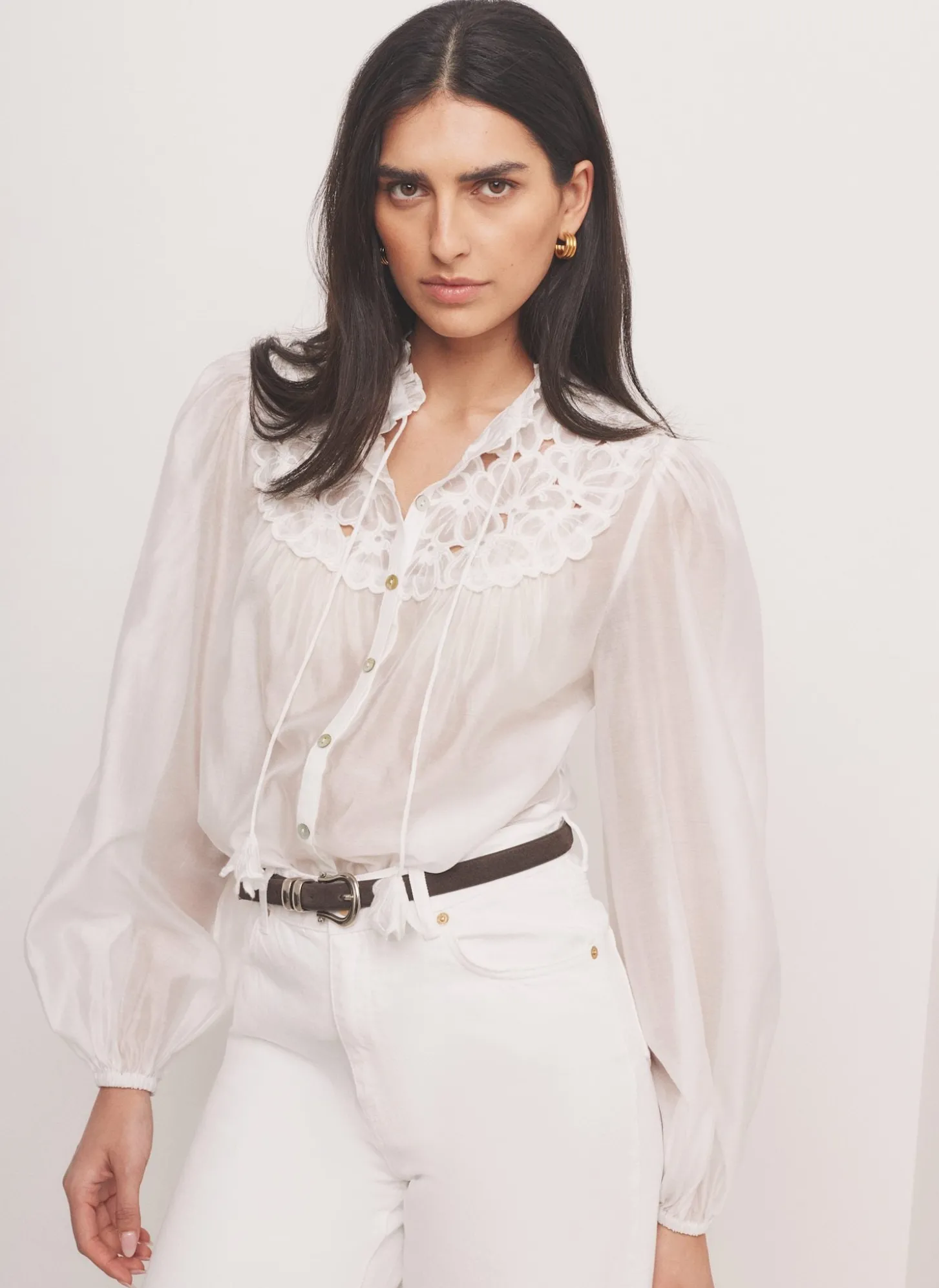 White Floral Cutwork Detail Blouse