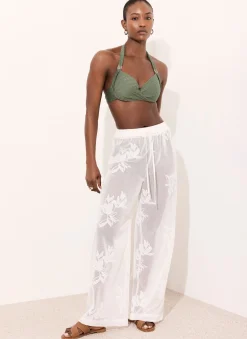 White Floral Detail Mesh Trousers