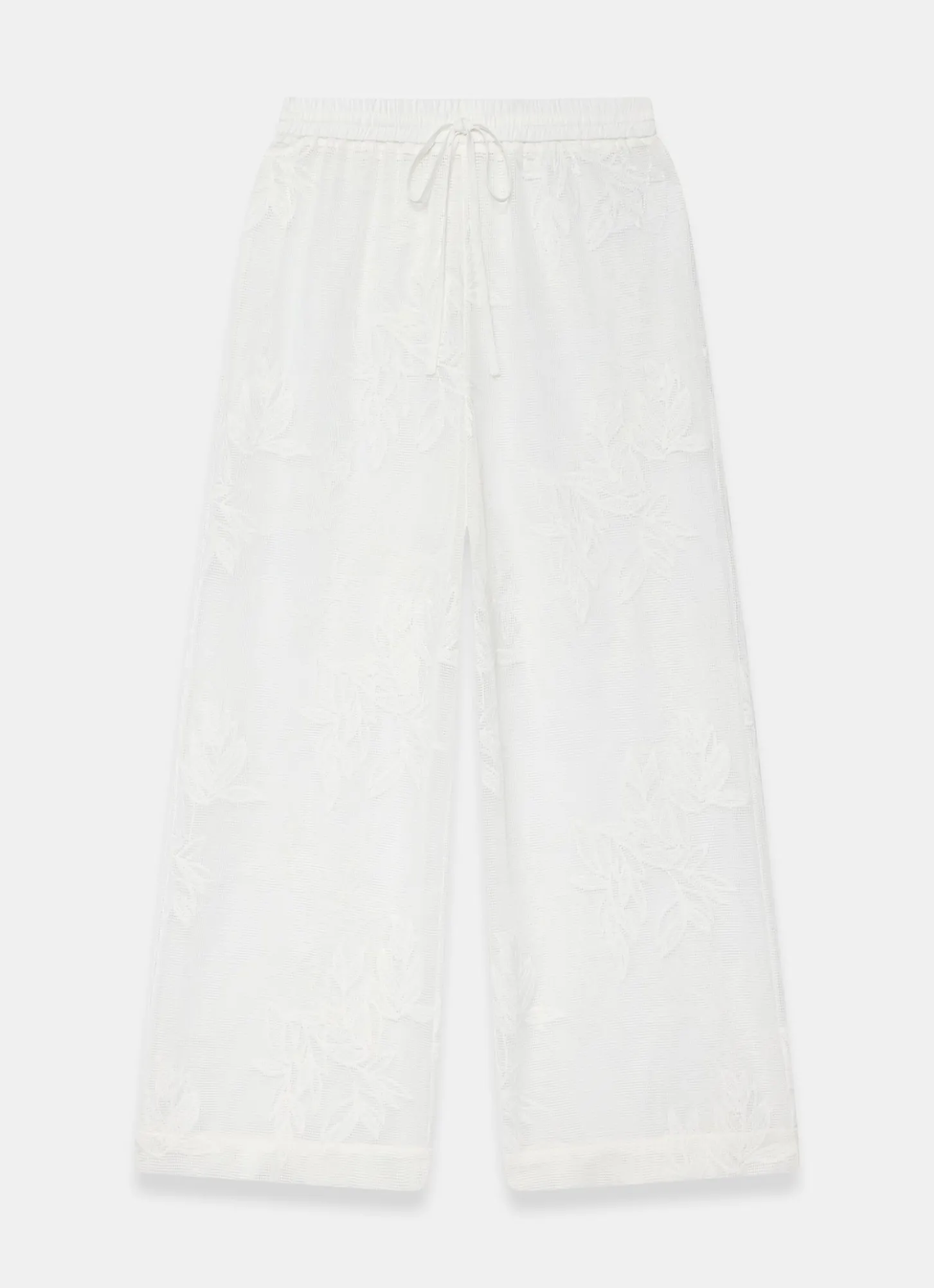 White Floral Detail Mesh Trousers
