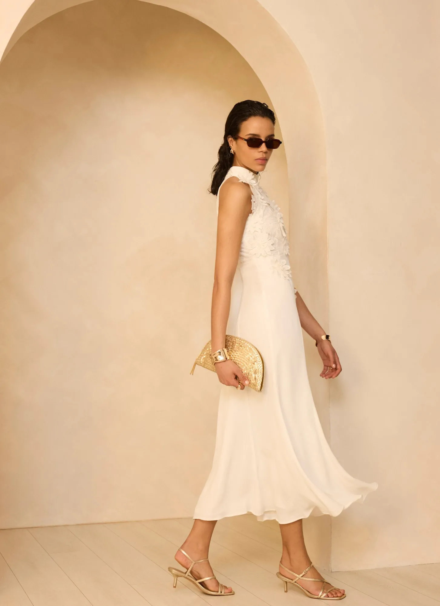 White Floral Textured Maxi Dress