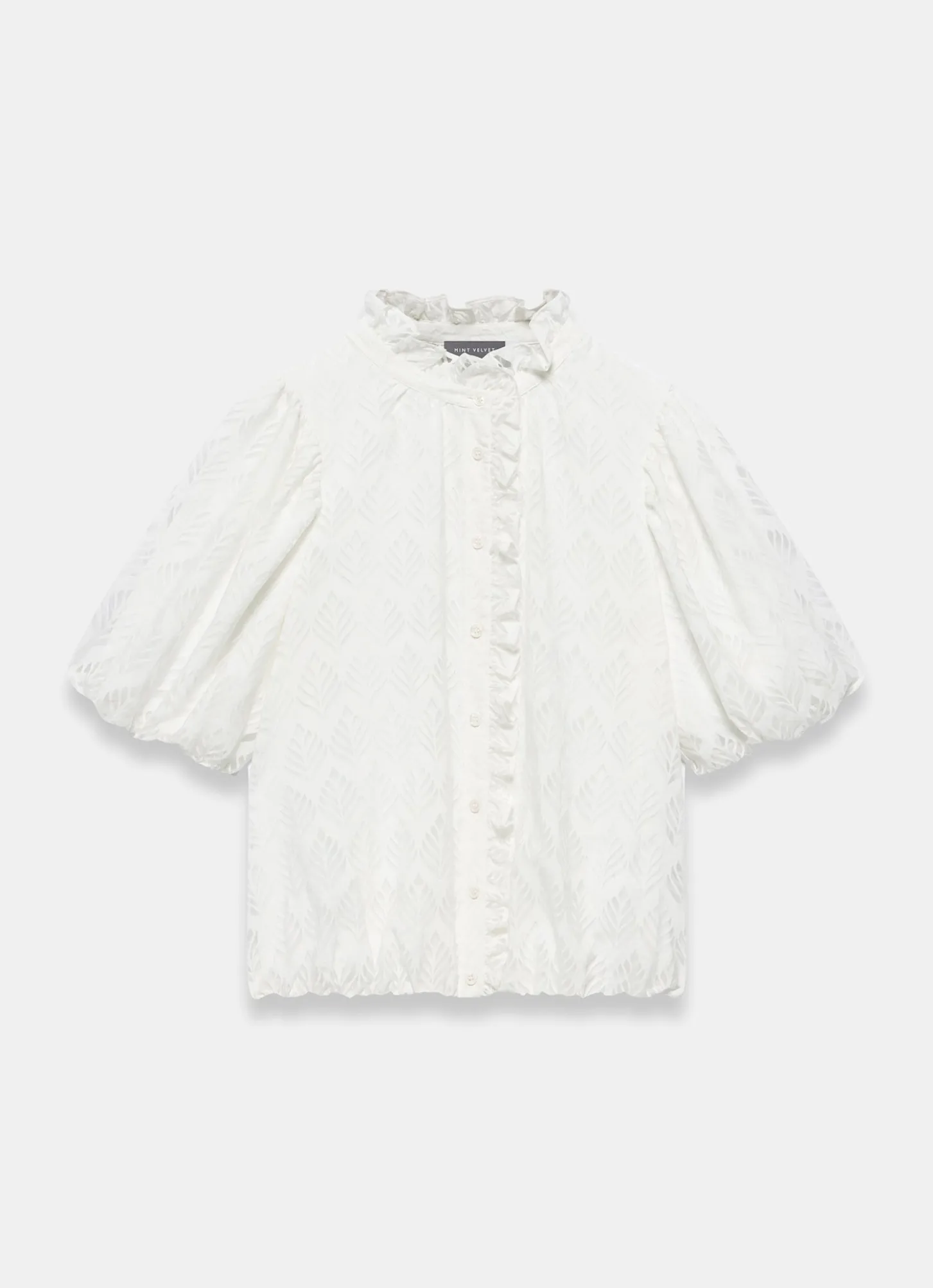 White Jacquard Ruffle Blouse