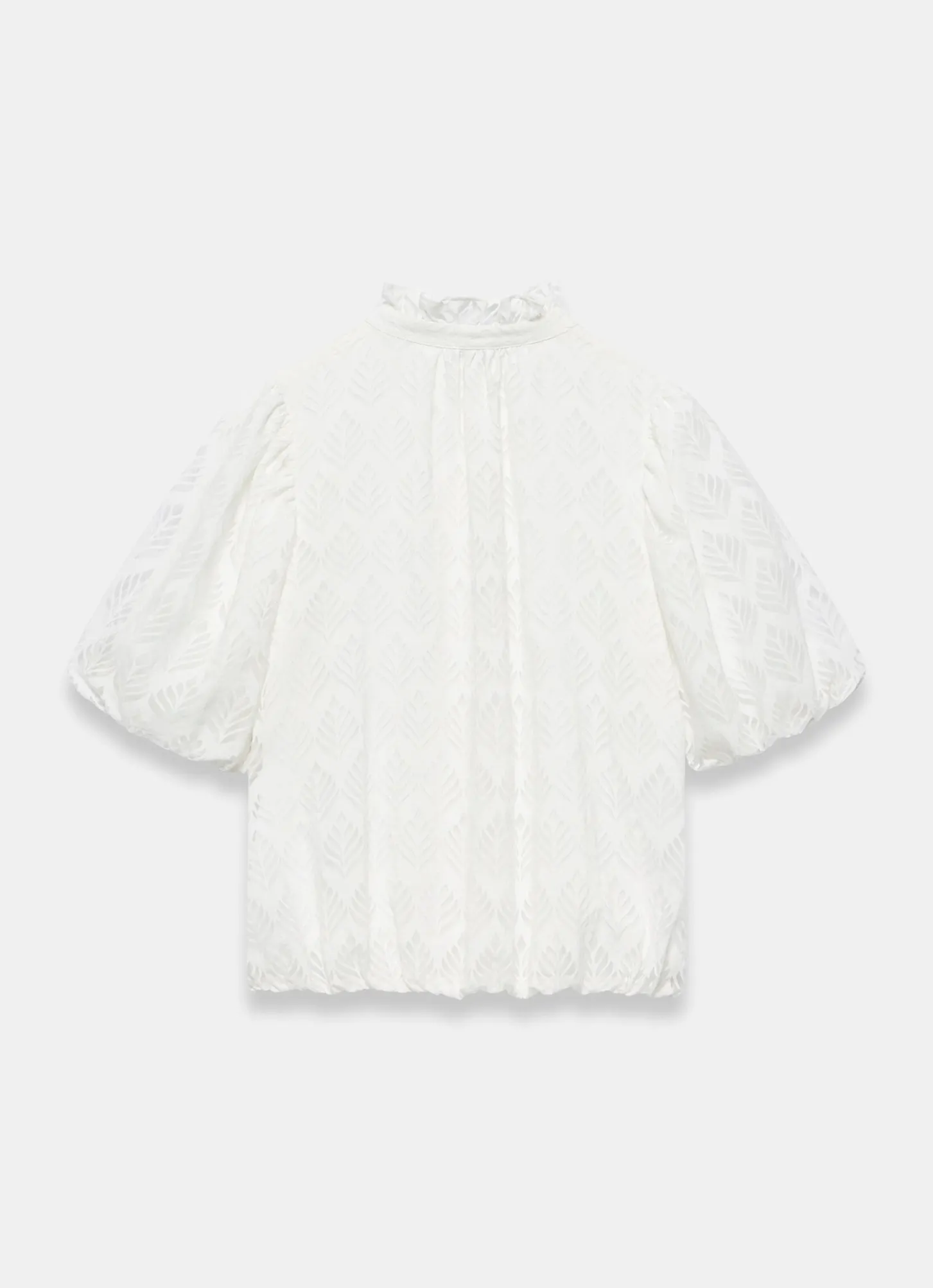 White Jacquard Ruffle Blouse