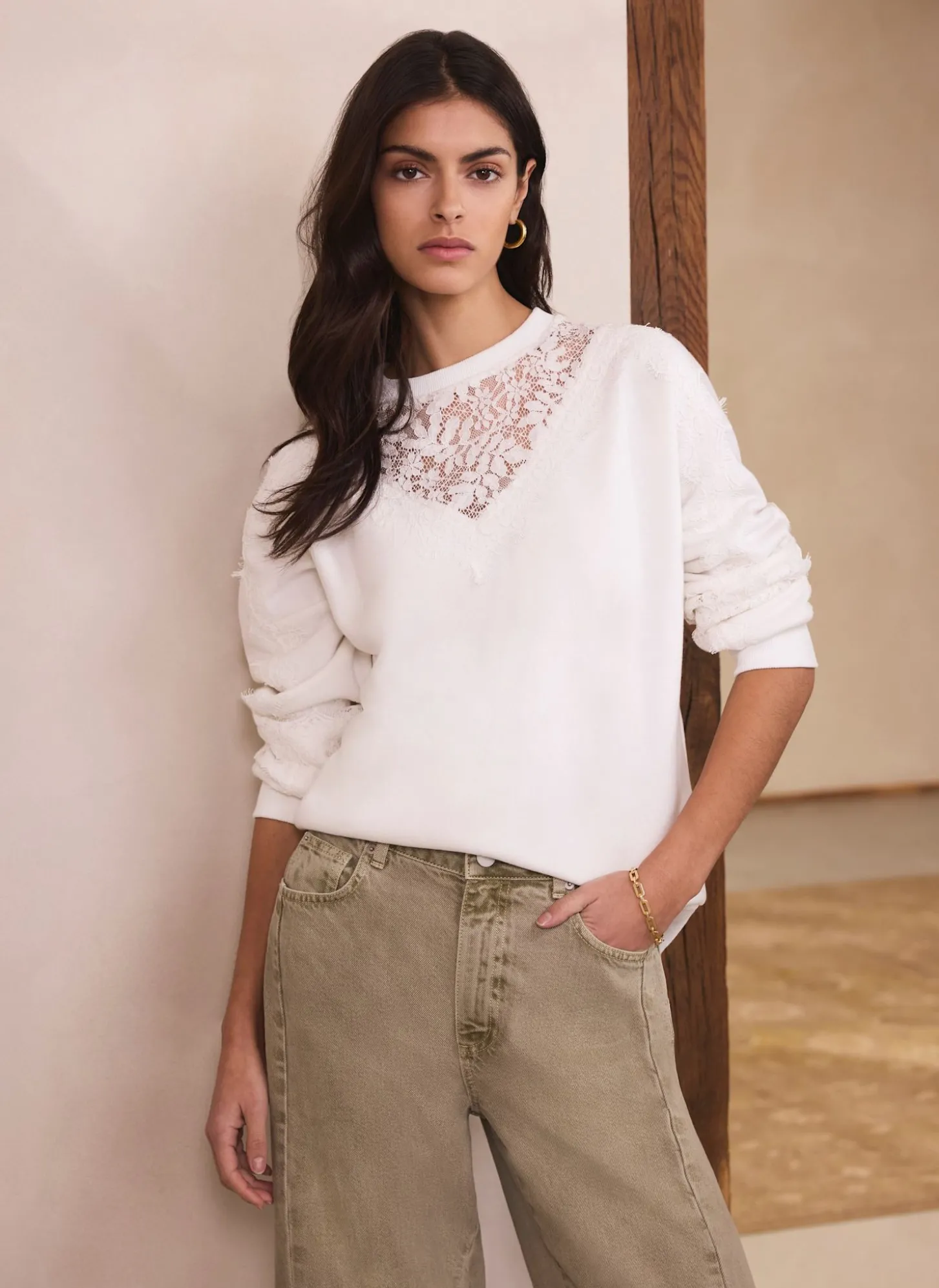 White Lace Detail Sweatshirt