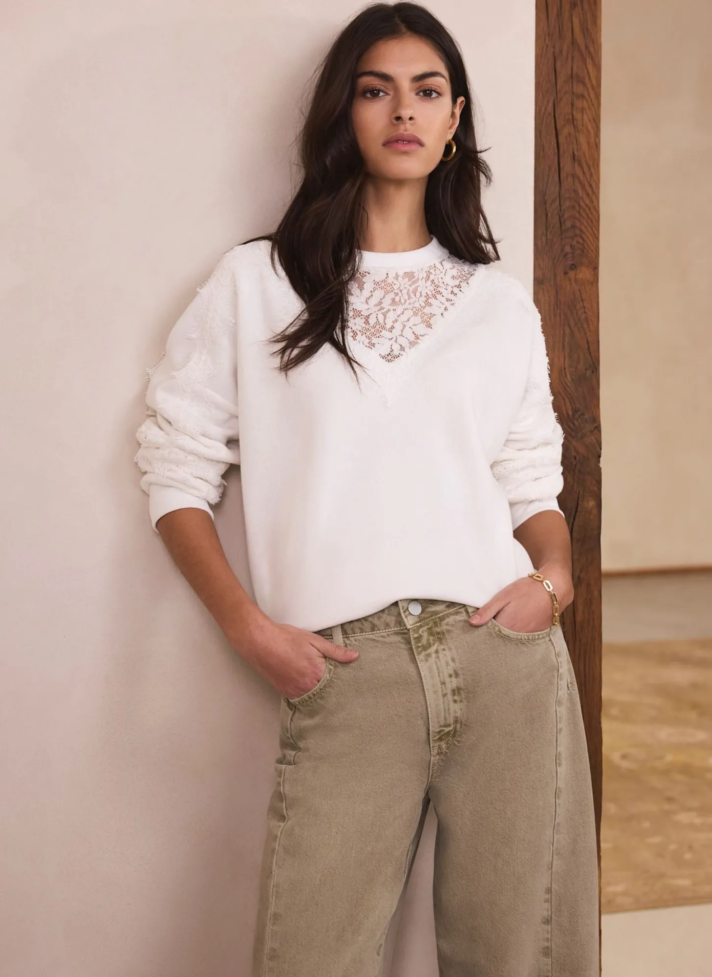 White Lace Detail Sweatshirt