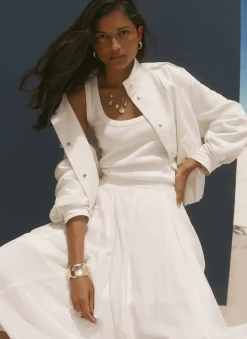 White Linen Blend Bomber Jacket