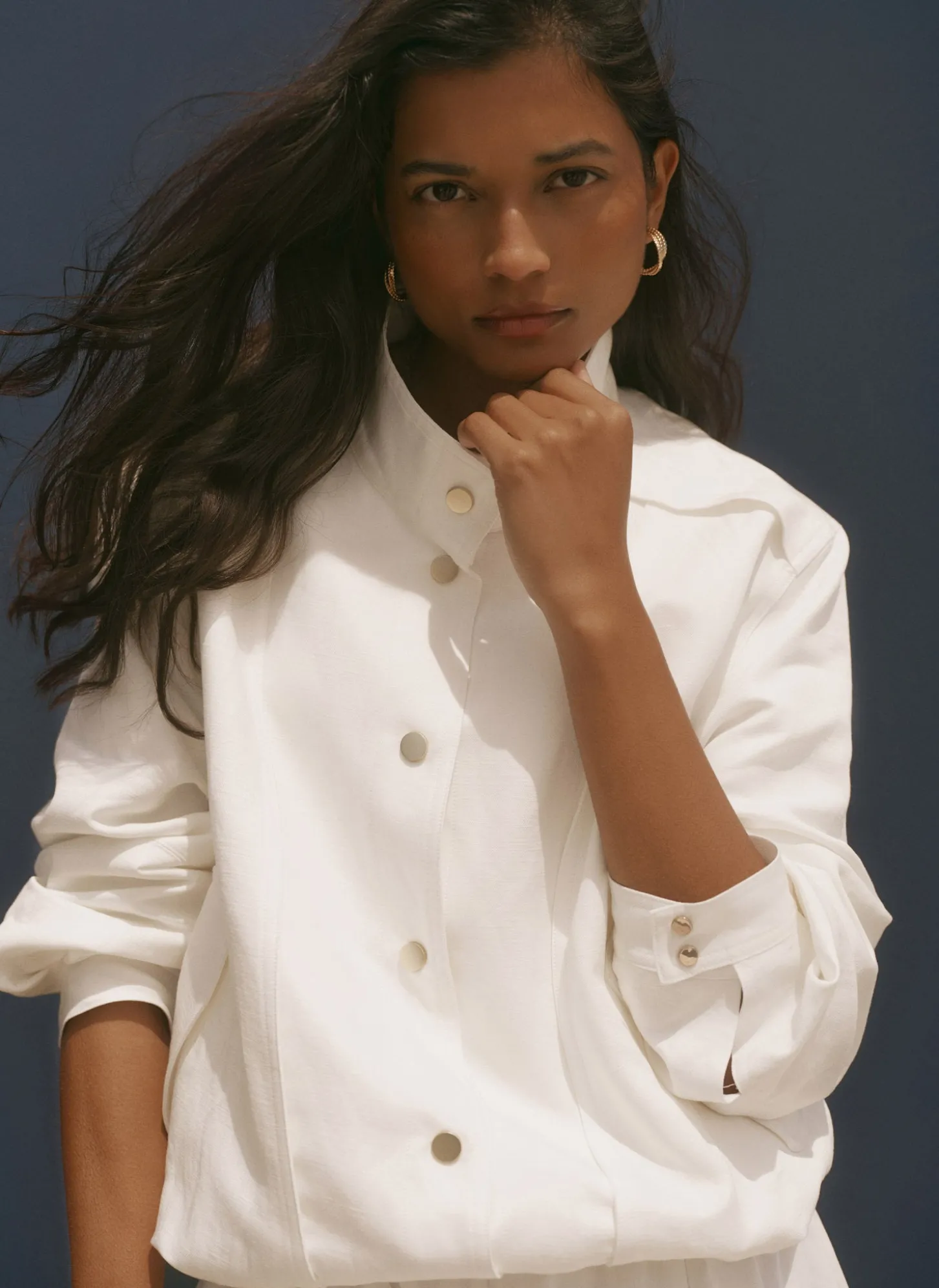 White Linen Blend Bomber Jacket