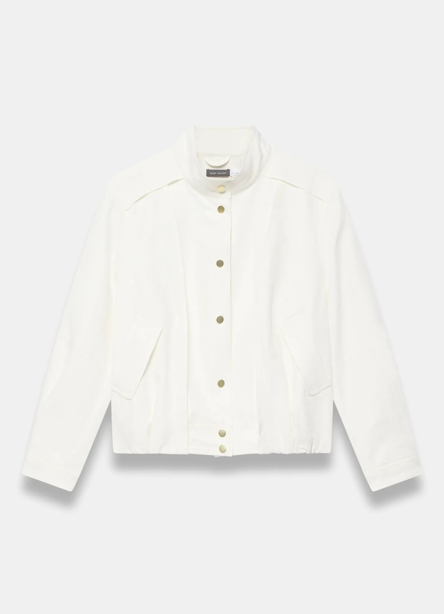 White Linen Blend Bomber Jacket