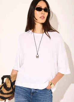 White Linen Blend Boxy T Shirt