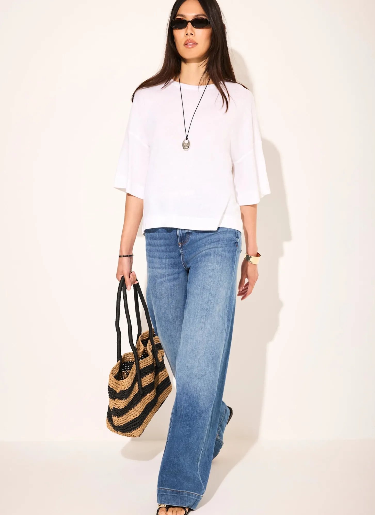 White Linen Blend Boxy T Shirt