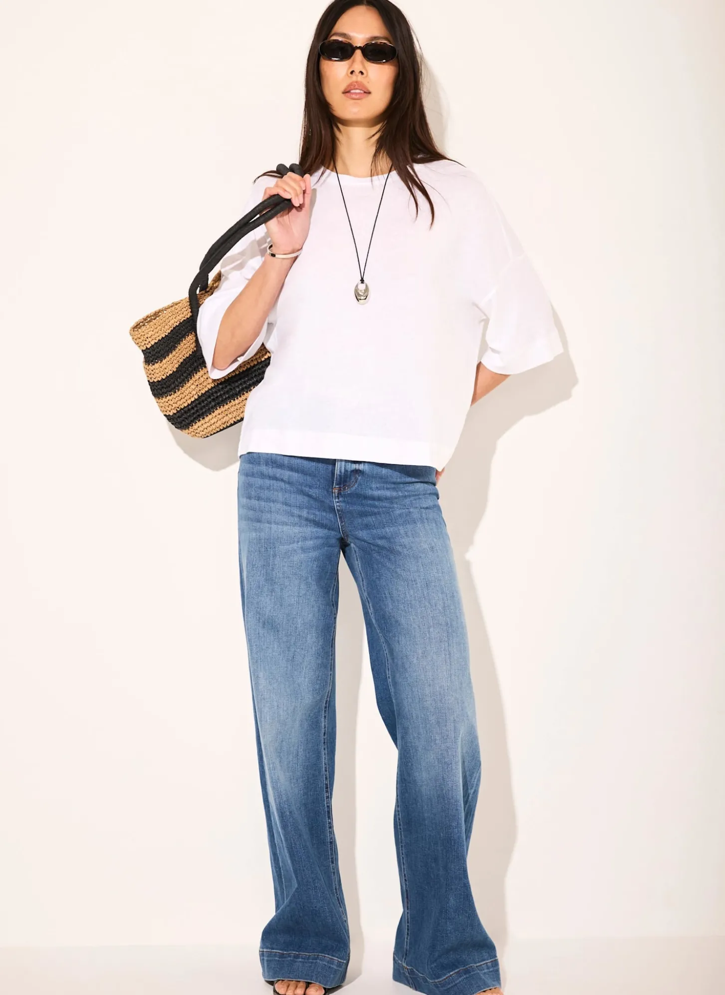 White Linen Blend Boxy T Shirt