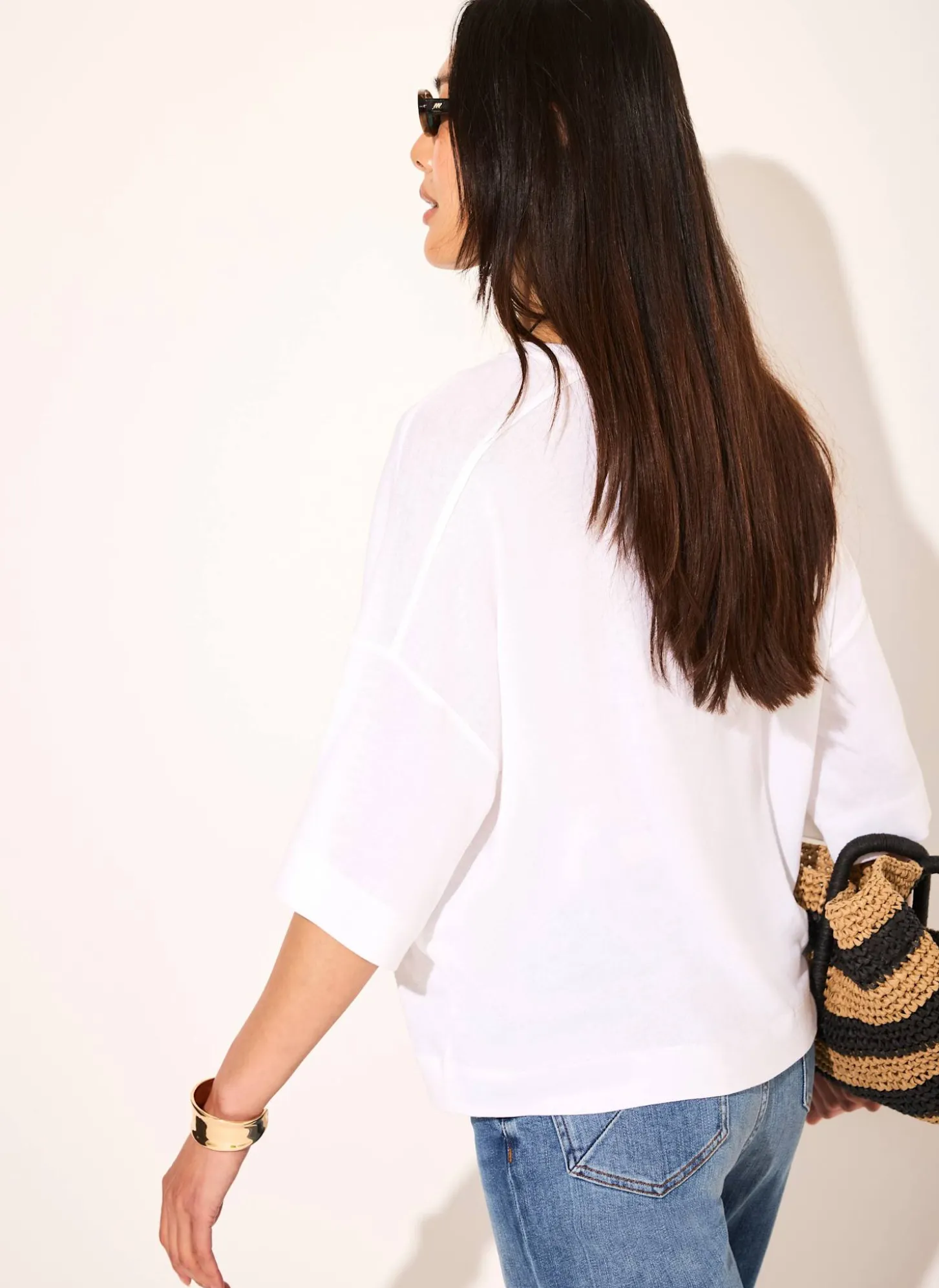 White Linen Blend Boxy T Shirt