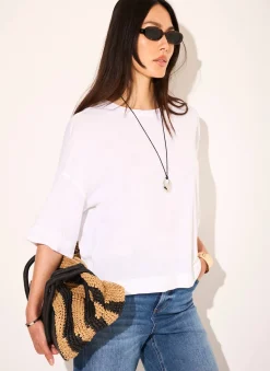 White Linen Blend Boxy T Shirt