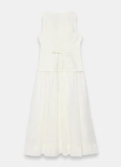 White Linen Blend Waistcoat Maxi Dress
