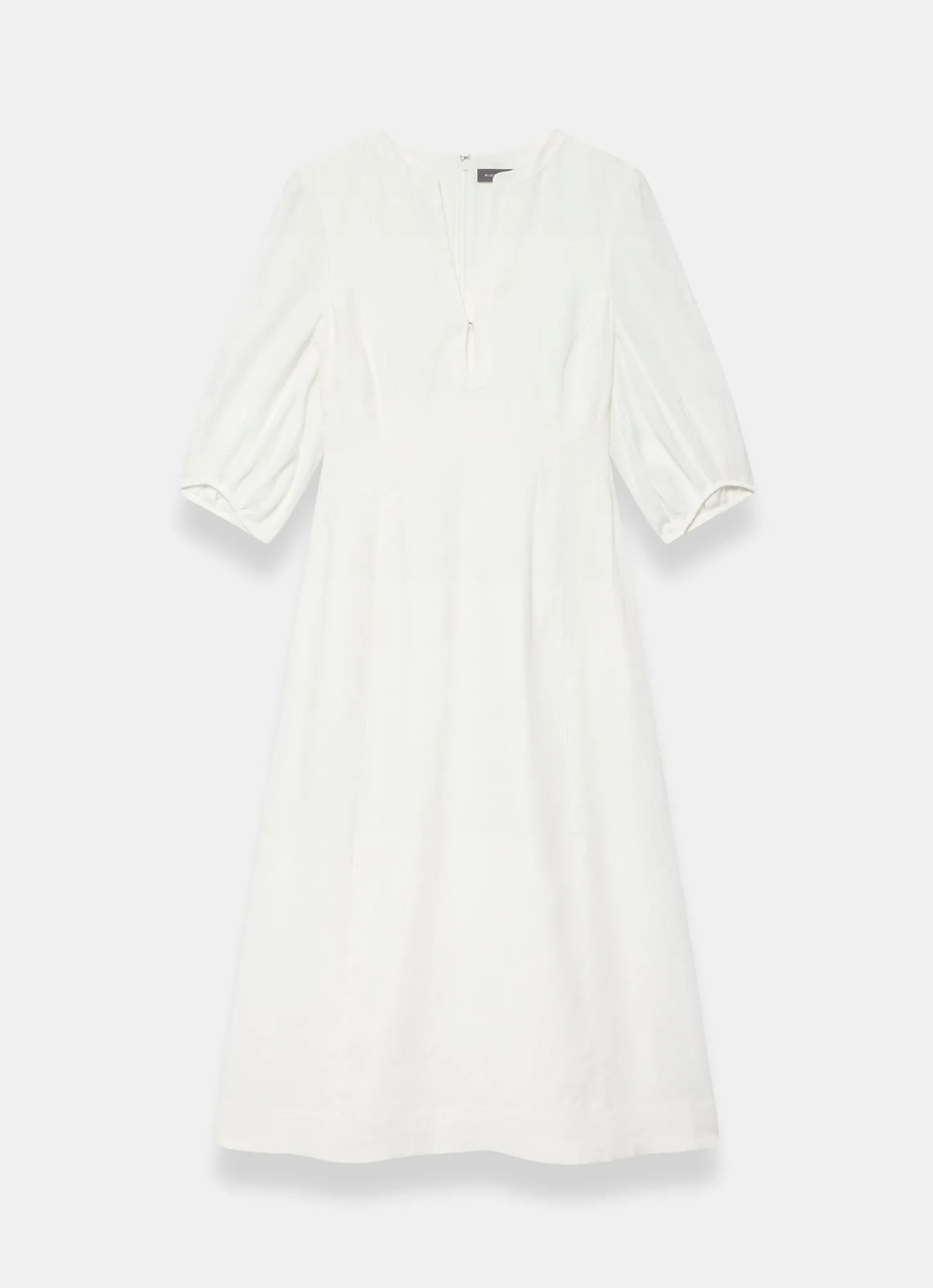 White Linen Puff Sleeve Midi Dress